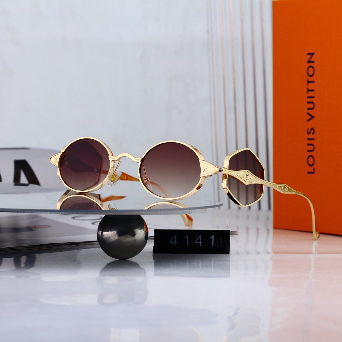 Fashion Metal Logo Polygon Sunglasses 4141