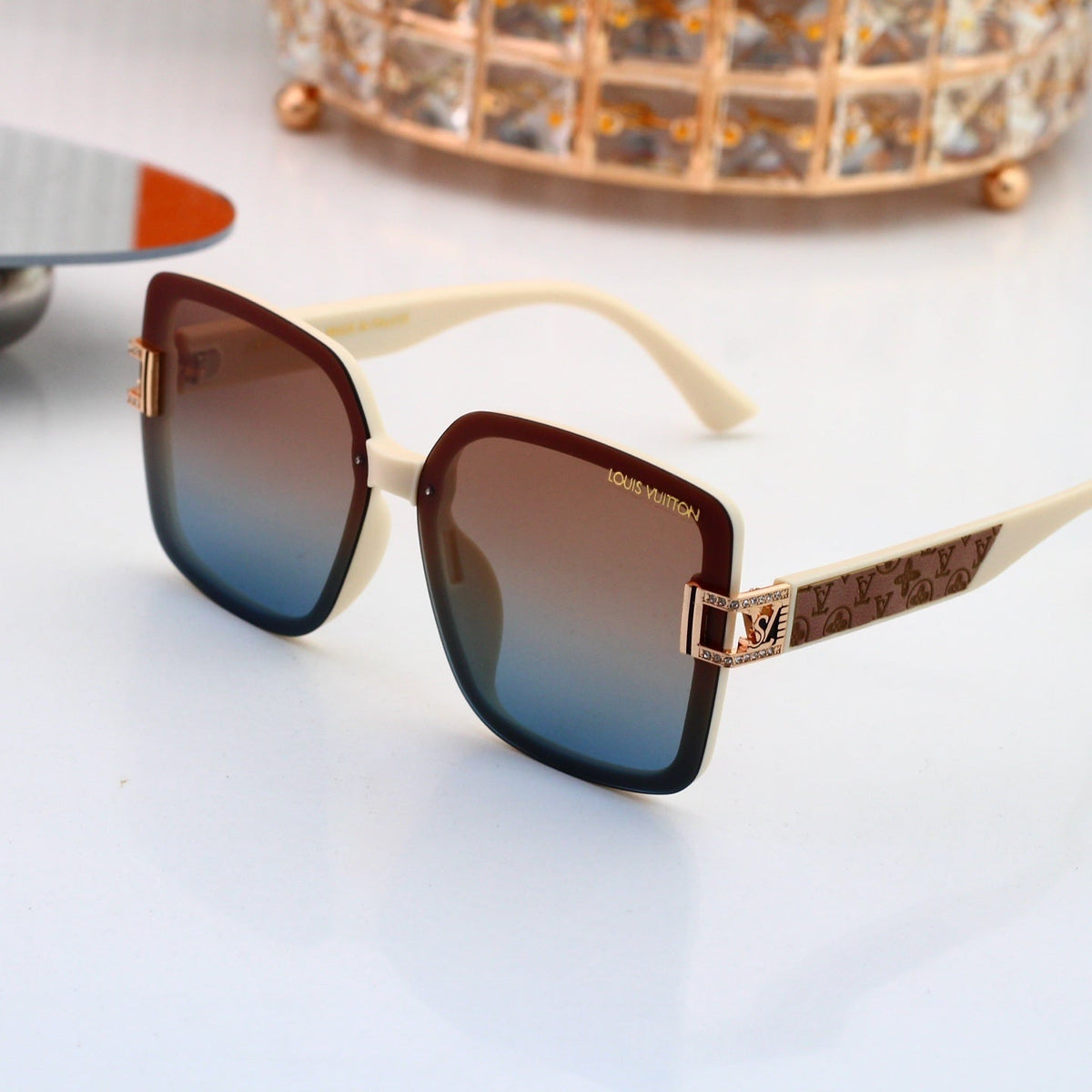Oversized Sunglasses with Monogram Side Detail  0918
