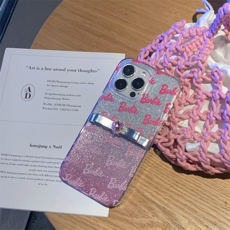 Gradient Glitter Bow Heart Diamond Case