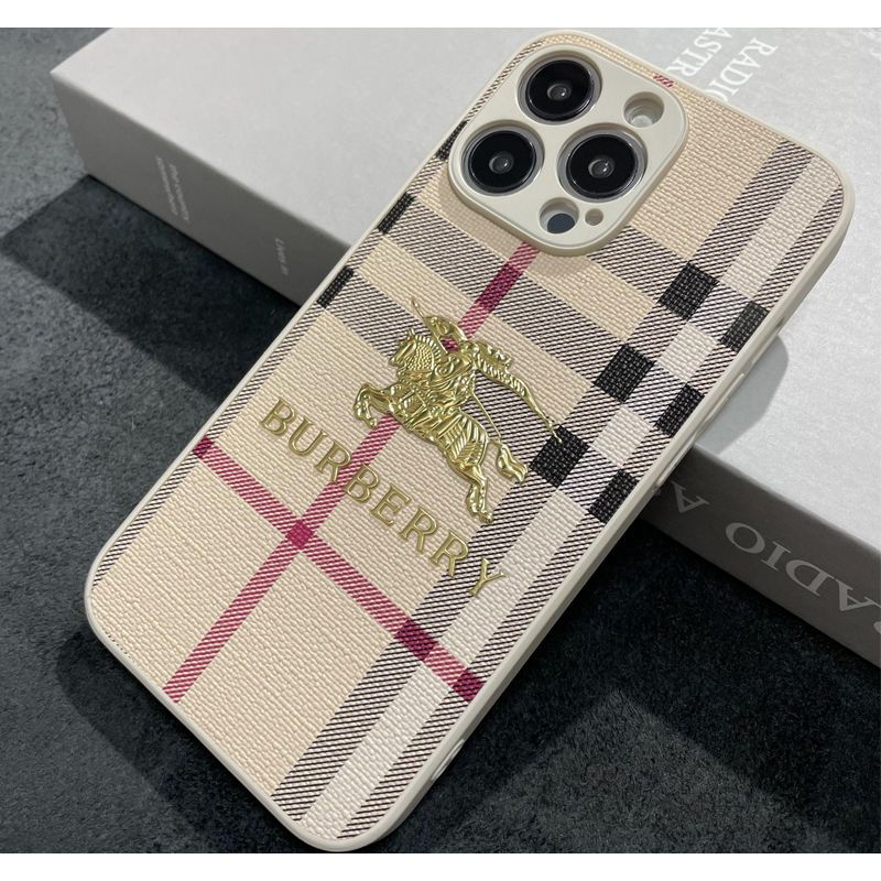 Metal Label Plaid Leather Case