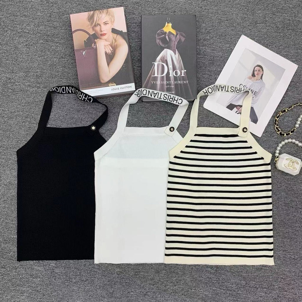 Striped Halter Backless Tank Top